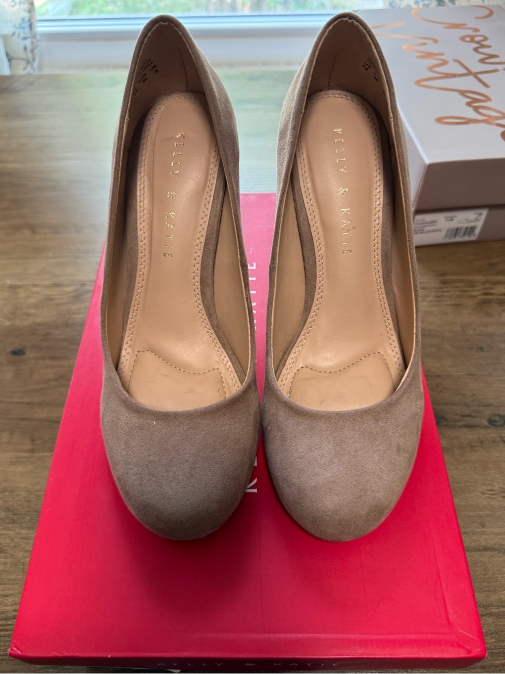Kelly & Katie Taupe Suede Round-Toe Pumps